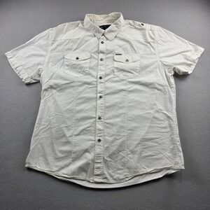 Marc Ecko Cut & Sew Mens XXL Cream Short Sleeve Button Up Shirt Epaulets Cotton